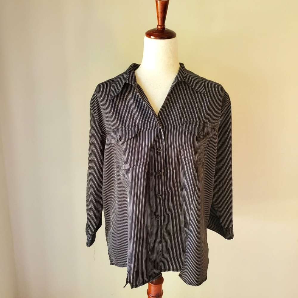 Vintage Black And White Button Down Blouse Joanna Size XL